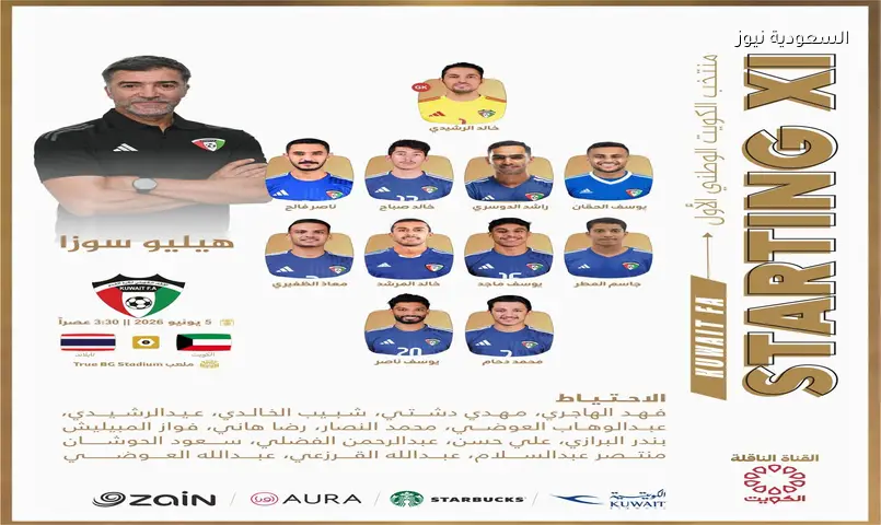 تشكيلة الكويت الرسمية أمام تايلاند اليوم في الودية والقناة الناقلة
